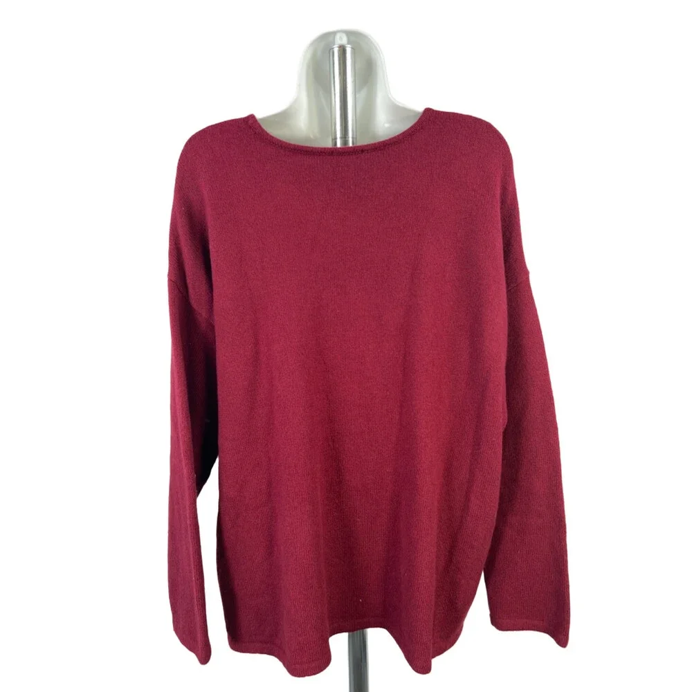 Pure J Jill Women's Burgundy Knit Long Sleeve One-Pocket Sweater - L
